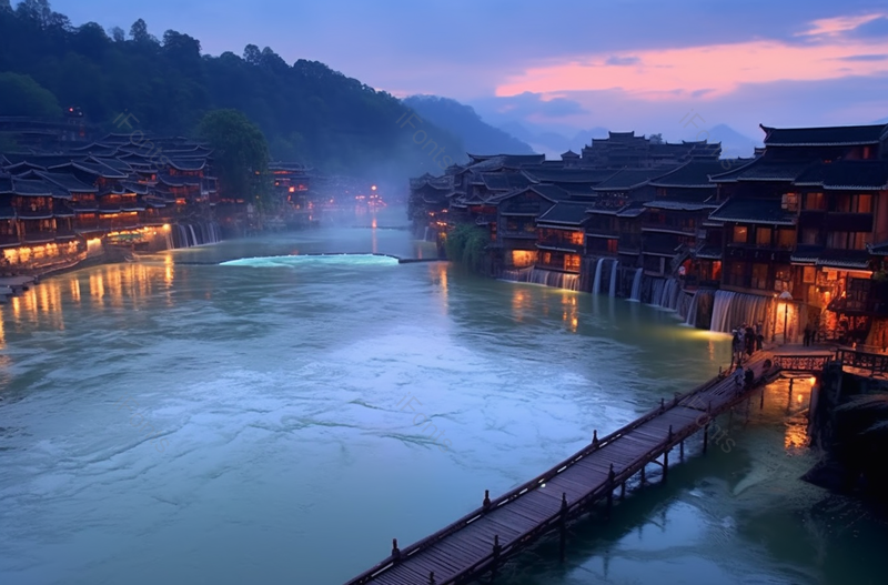 宁静的湖南湘西凤凰古城沱河夜色景,高清,摄影图,摄影图片,图片大全,摄影图免费下载